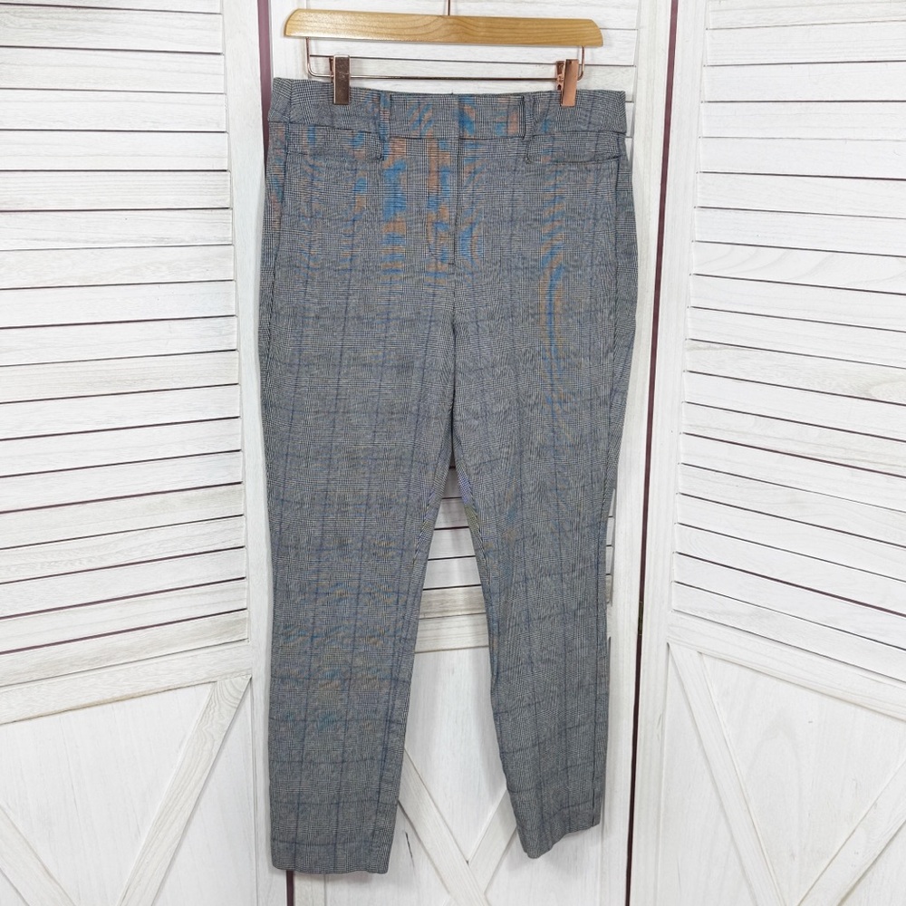 Loft Glencheck Plaid High Waist Skinny Ankle Pants Grey Blue Womens Size 10